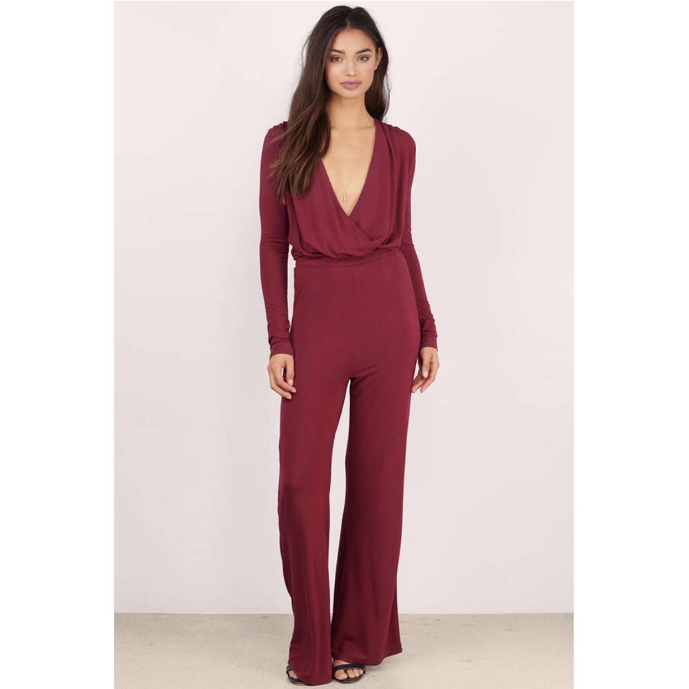 NWT Tobi wide leg burgundy deep v jumpsuit